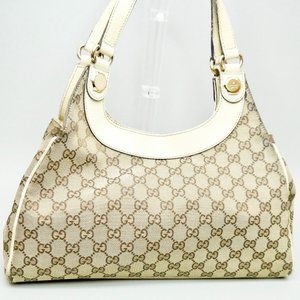 GUCCI Charmt GG Pattern Canvas Hobo Bag Shoulde